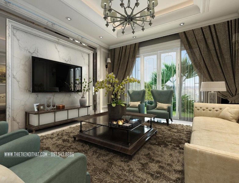 Thiết kế nội thất phòng khách nhà liên kề tại khu đô thị Văn Quán